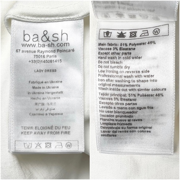 BA&SH Ivory Crepe Sleeveless Shirt Collar Gathered Button Front Midi Dress XS - Picture 11 of 14